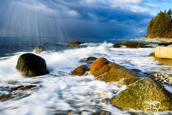Flume beach wave spray, A Moment in Time by Shel Neufeld, Canadian landscape and nature photographer