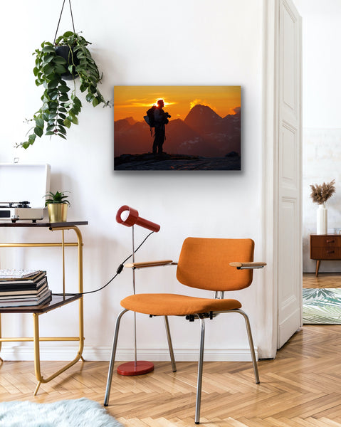 Mountain Adventure photography canvas hangs in a living room/office. Artwork by Shel Neufeld from Roberts Creek, BC, Canada. 