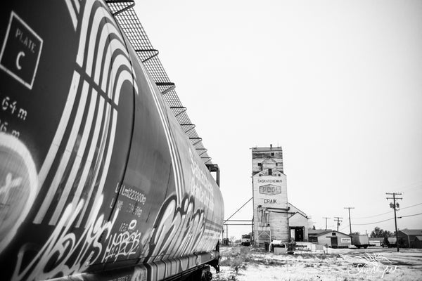 Black and White Saskatchewan train photography by Shel Neufeld, Canadian photographer from Roberts Creek, BC. 