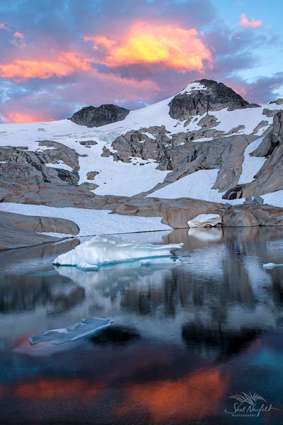 Iceberg Lake by Tarn Sunset and Water Reflection - Fine Art Photography Print by Shel Neufeld, Canadian Photographer