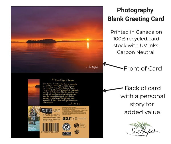 Photography blank greeting card by Shel Neufeld. Printed in Canada on 100% recycled card stock with UV inks. 