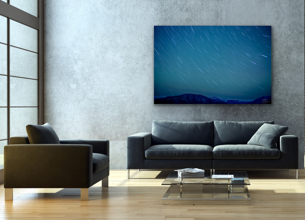 Astrophotography Canvas hangs in a living room. Photography by Shel Neufeld. 