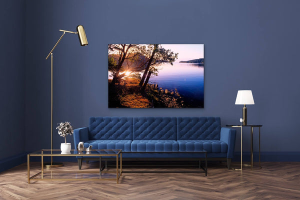 Beautiful Sunrise over water fine art photography Canvas print in Living Room by Shel Neufeld of WildArt Photography