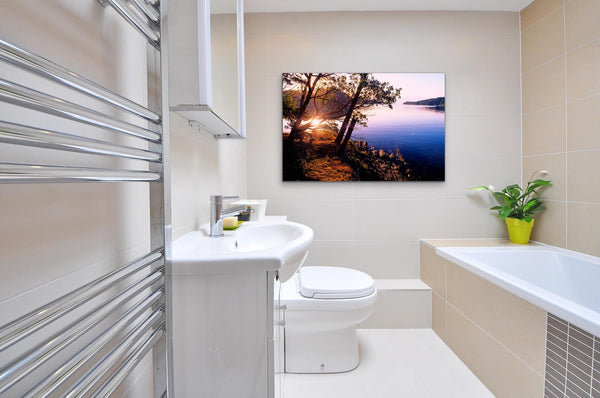 Beautiful Sunrise over water fine art photography Canvas print in Bathroom by Shel Neufeld of WildArt Photography