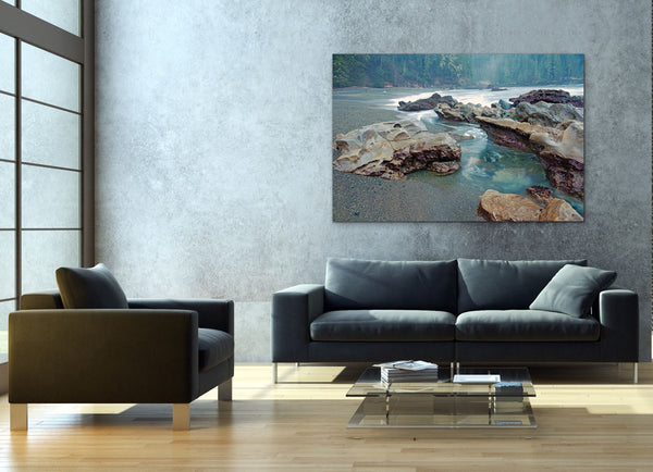 Seascape Rock and Wave Landscape Photography Print in living room - Coastal Wall Art Canvas by Shel Neufeld